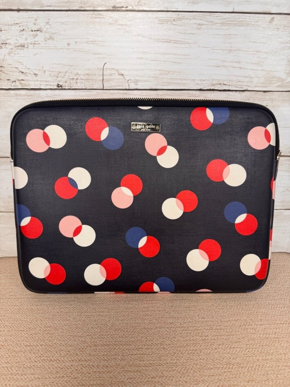 Kate Spade Confetti Polka Dot Padded Laptop Sleeve Zip Case - Navy Red White